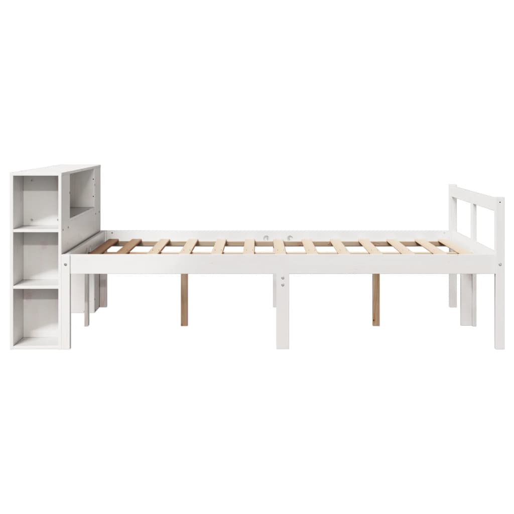 Lit bibliothèque sans matelas blanc 135x190 cm bois pin massif - XIOS
