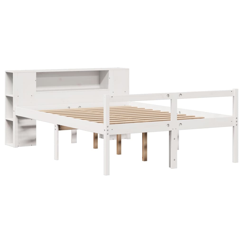 Lit bibliothèque sans matelas blanc 140x190 cm bois pin massif - XIOS