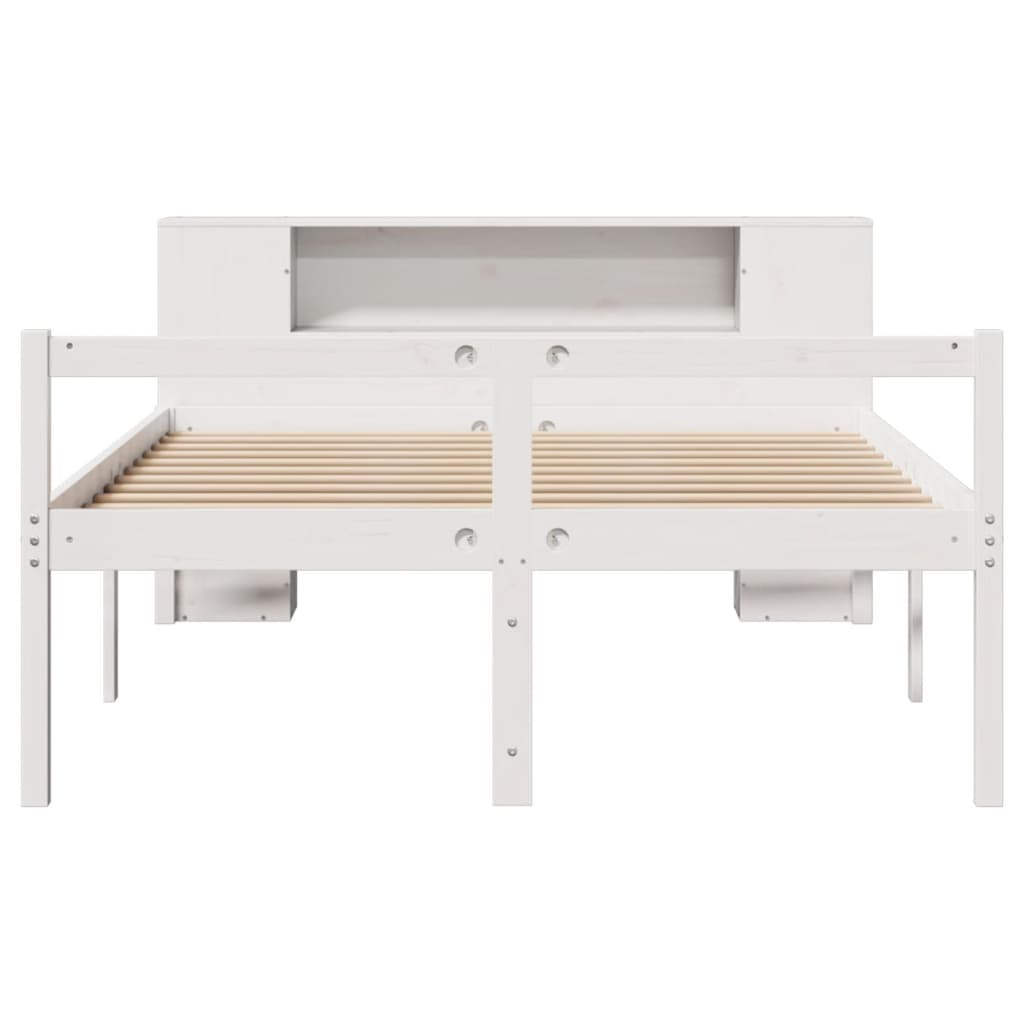 Lit bibliothèque sans matelas blanc 140x190 cm bois pin massif - XIOS