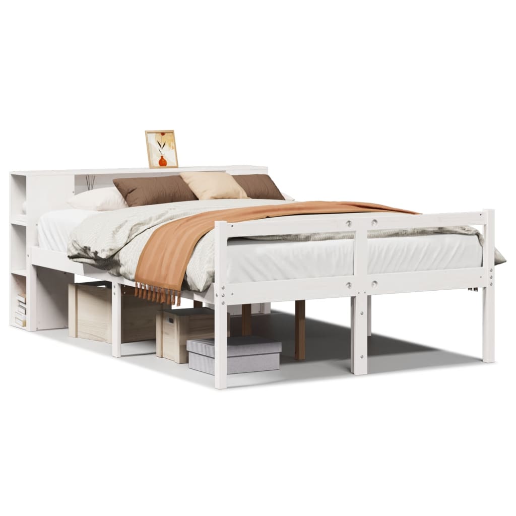 Lit bibliothèque sans matelas blanc 140x200 cm bois pin massif - XIOS