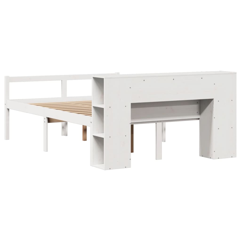Lit bibliothèque sans matelas blanc 140x200 cm bois pin massif - XIOS