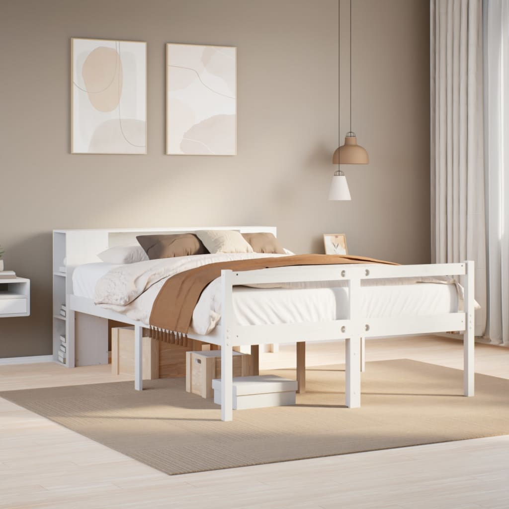 Lit bibliothèque sans matelas blanc 140x200 cm bois pin massif - XIOS