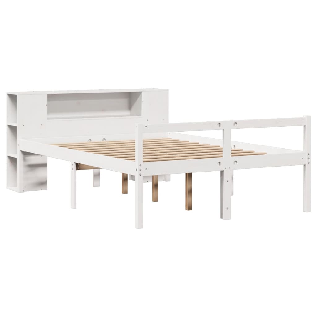 Lit bibliothèque sans matelas blanc 150x200 cm bois pin massif - XIOS
