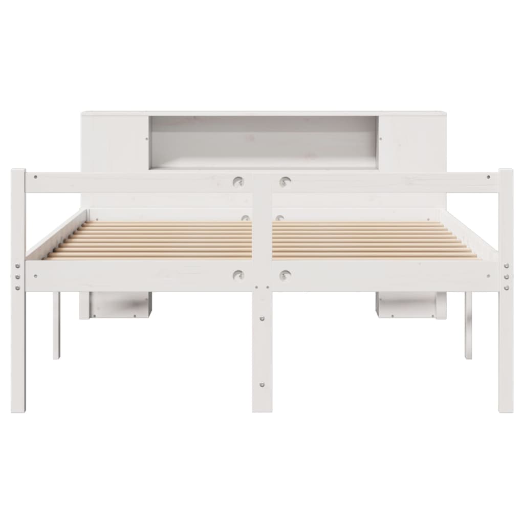 Lit bibliothèque sans matelas blanc 150x200 cm bois pin massif - XIOS