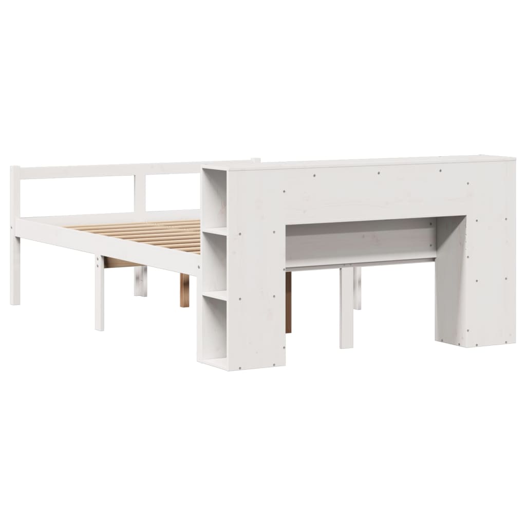 Lit bibliothèque sans matelas blanc 150x200 cm bois pin massif - XIOS