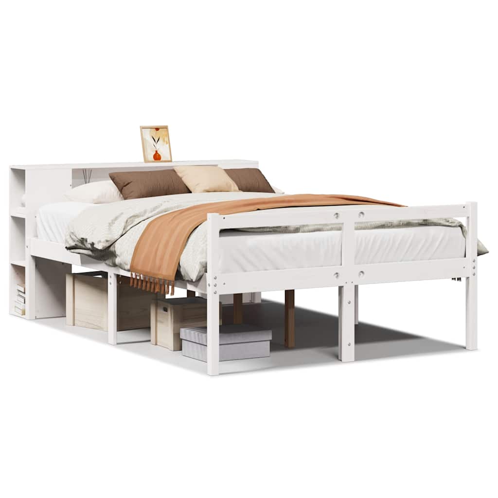 Lit bibliothèque sans matelas blanc 160x200 cm bois pin massif - XIOS