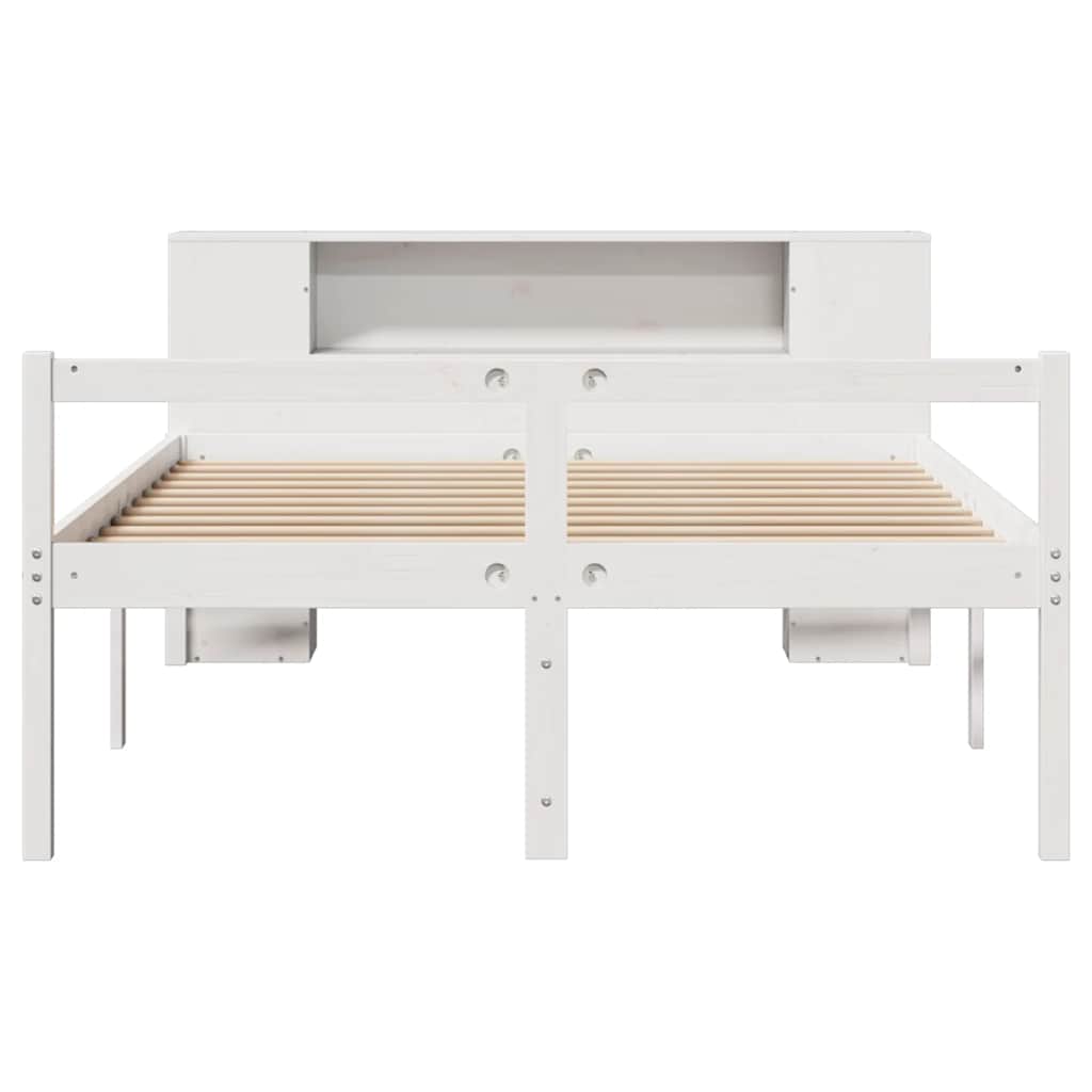 Lit bibliothèque sans matelas blanc 160x200 cm bois pin massif - XIOS