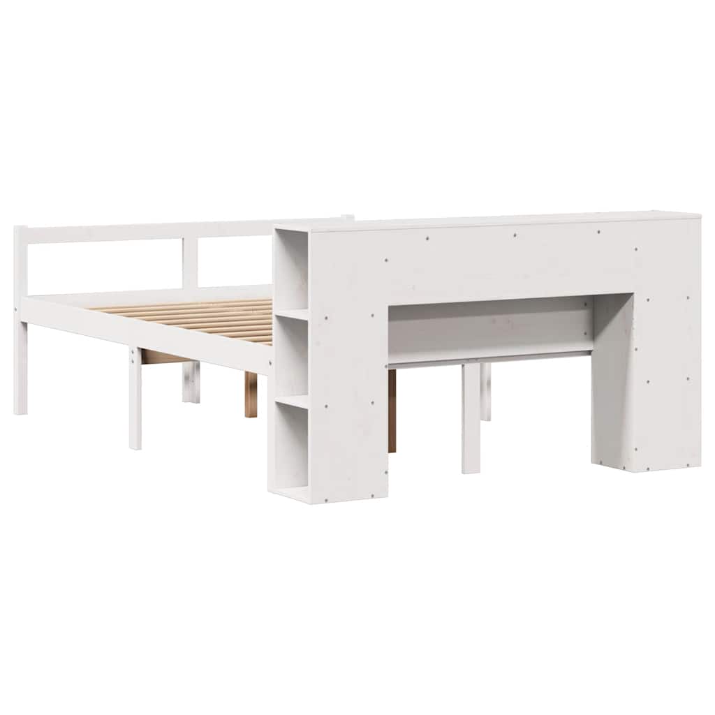 Lit bibliothèque sans matelas blanc 160x200 cm bois pin massif - XIOS