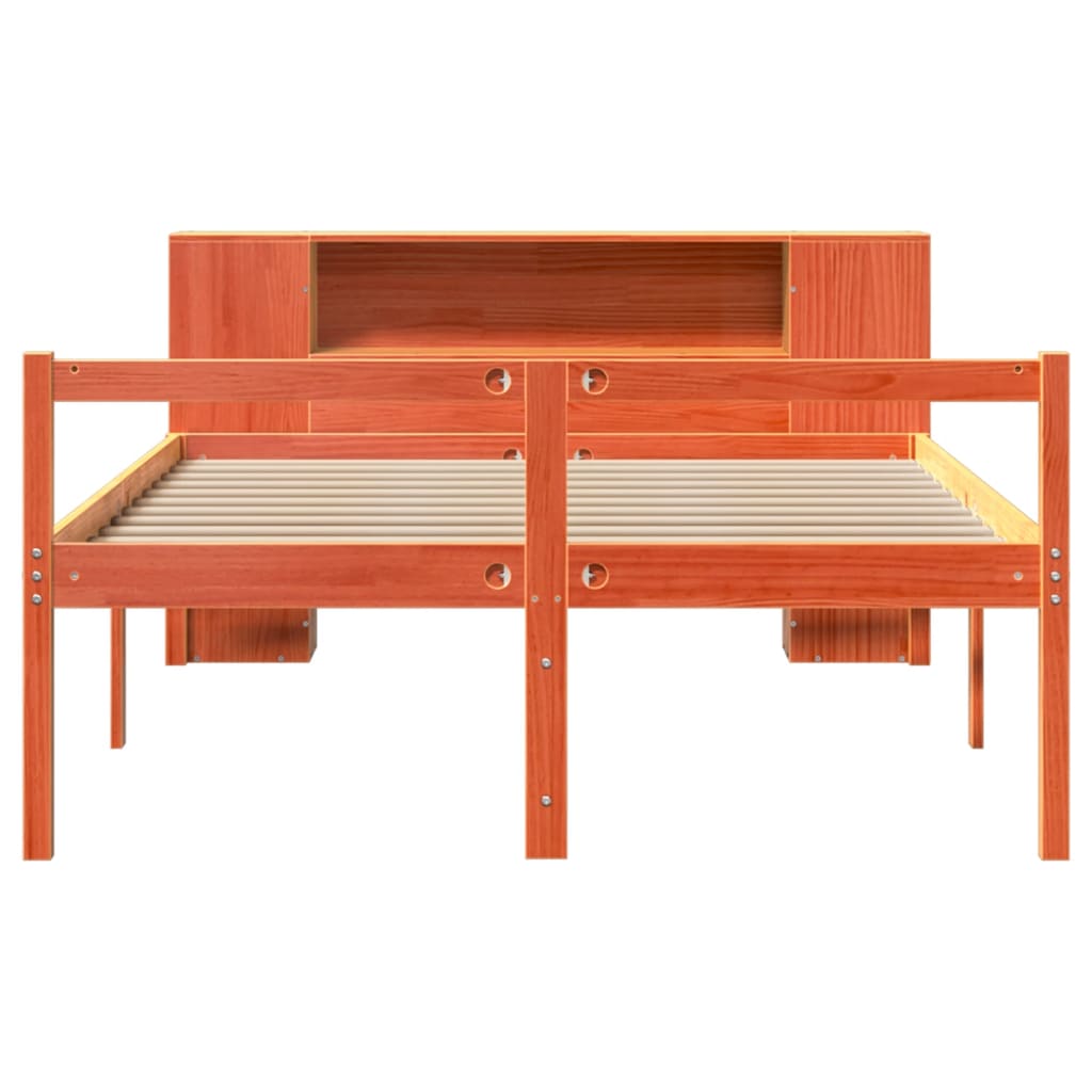 Lit bibliothèque sans matelas cire marron 135x190cm bois massif - XIOS