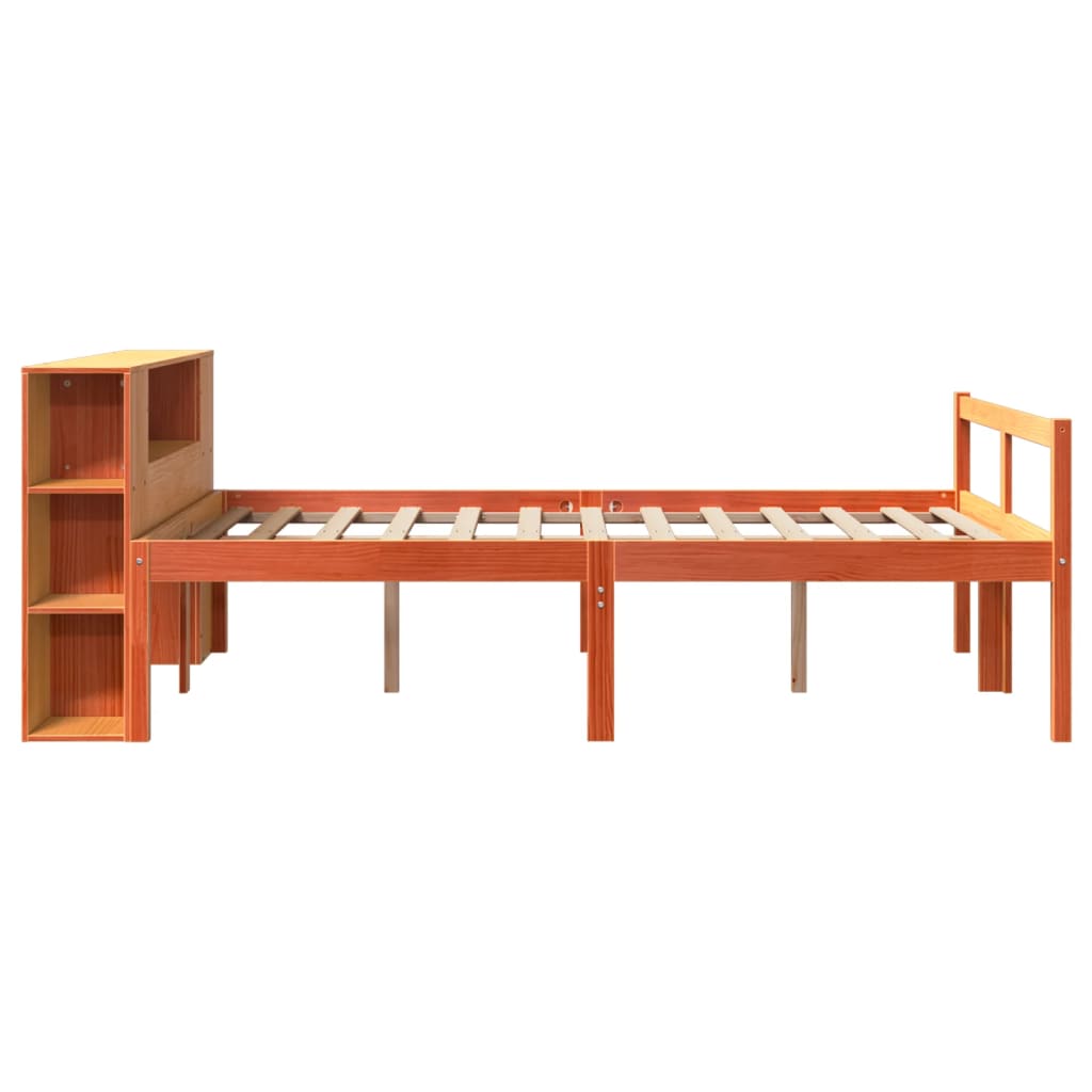 Lit bibliothèque sans matelas cire marron 140x190cm bois massif - XIOS