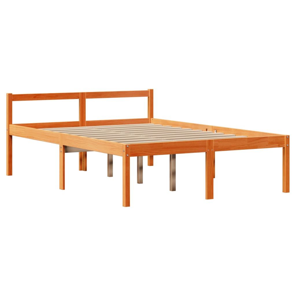 Lit bibliothèque sans matelas cire marron 150x200cm bois massif - XIOS
