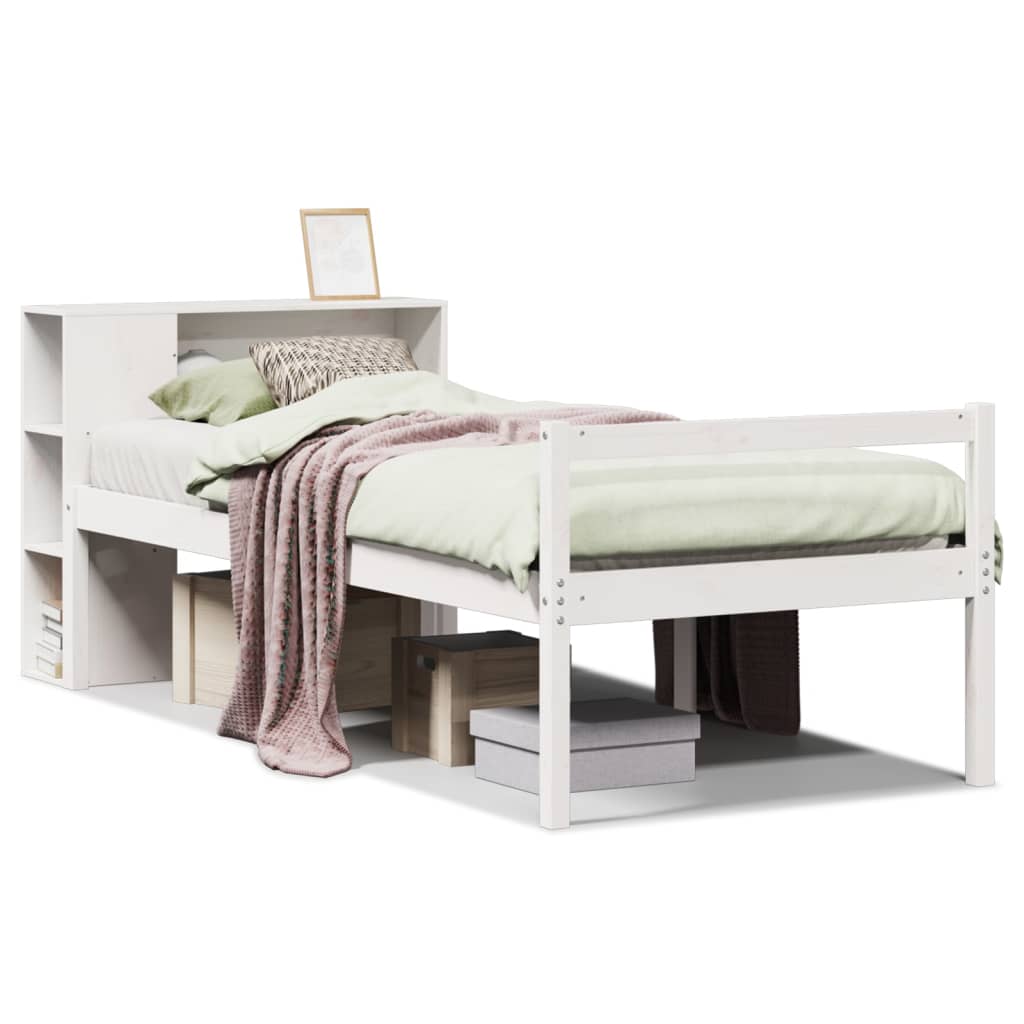 Lit bibliothèque sans matelas blanc 75x190cm bois de pin massif - XIOS