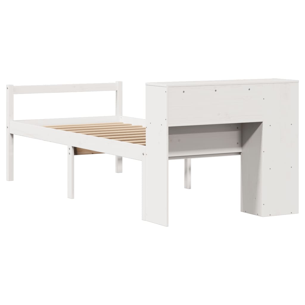 Lit bibliothèque sans matelas blanc 75x190cm bois de pin massif - XIOS