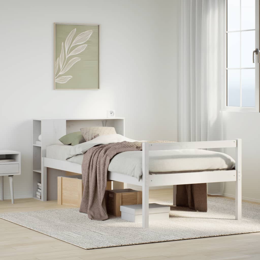 Lit bibliothèque sans matelas blanc 75x190cm bois de pin massif - XIOS