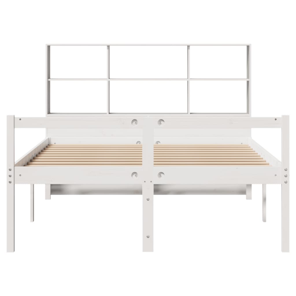 Lit bibliothèque sans matelas blanc 160x200 cm bois pin massif - XIOS
