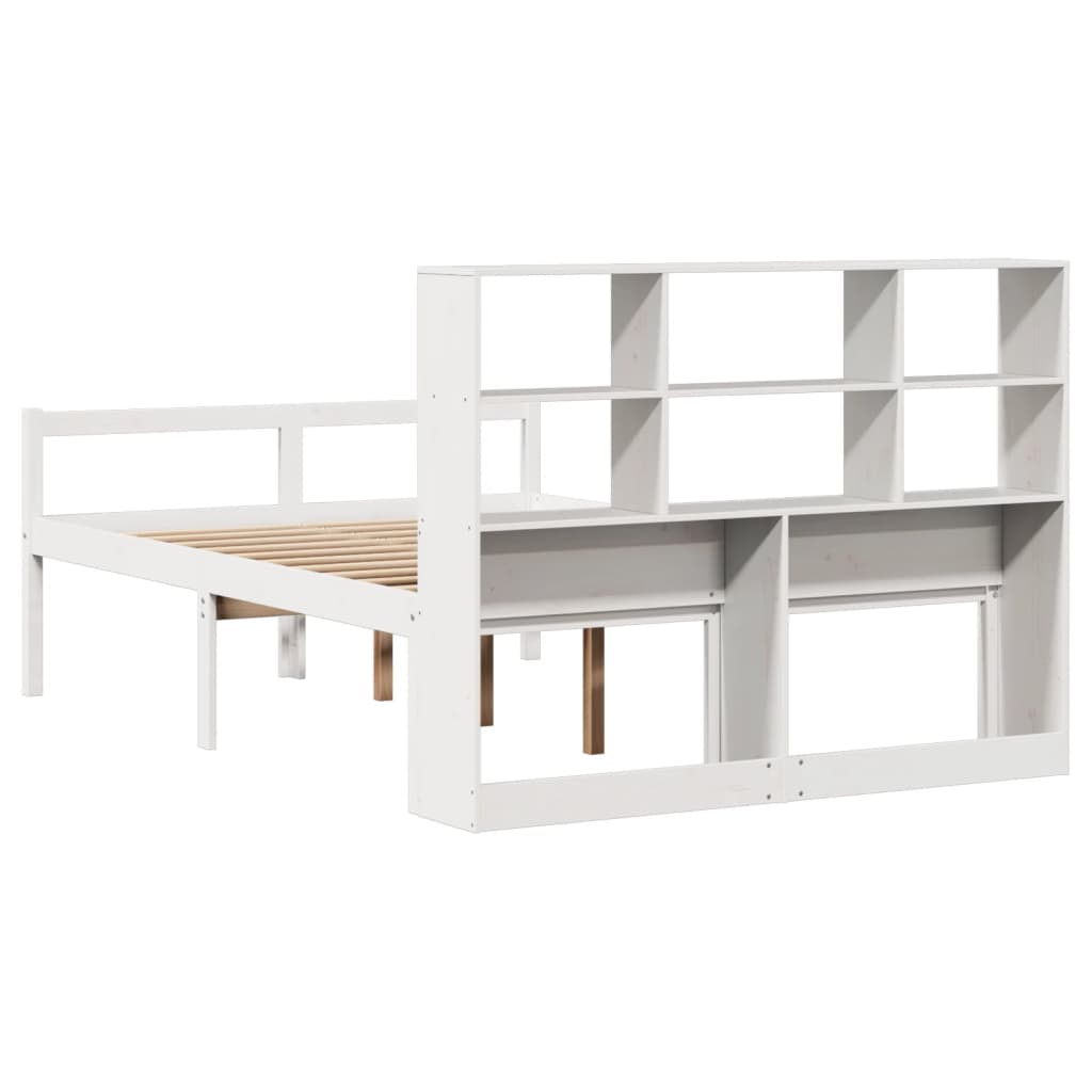 Lit bibliothèque sans matelas blanc 160x200 cm bois pin massif - XIOS
