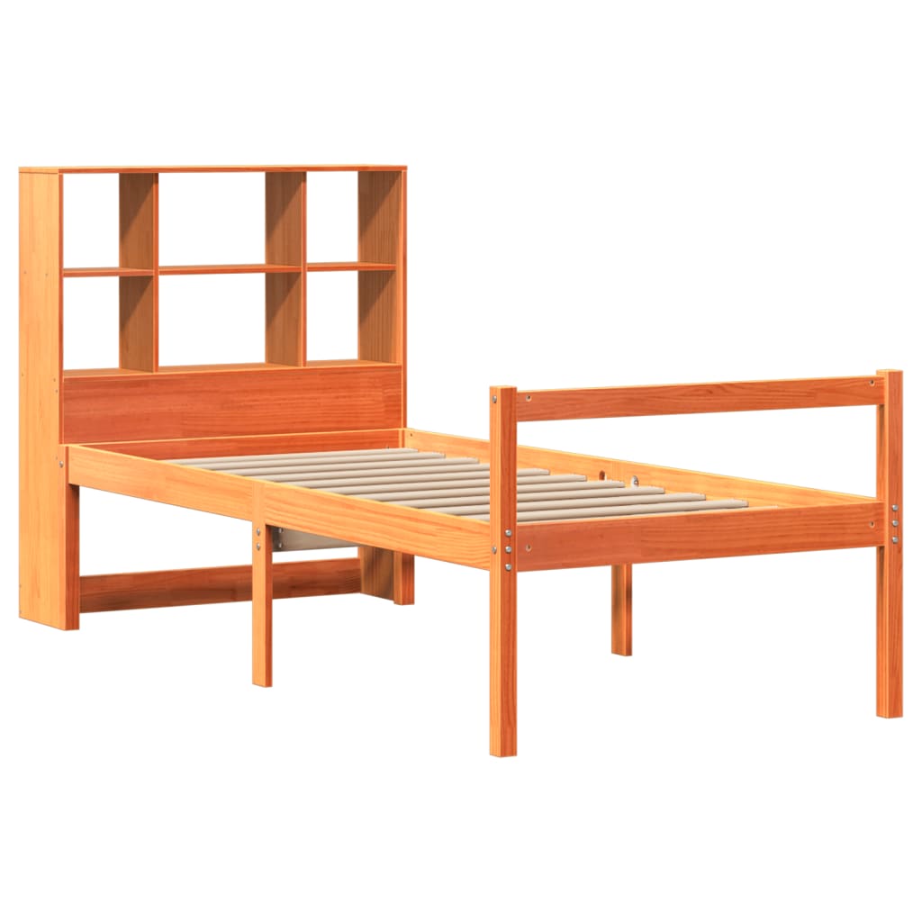 Lit bibliothèque sans matelas cire marron 75x190 cm bois massif - XIOS