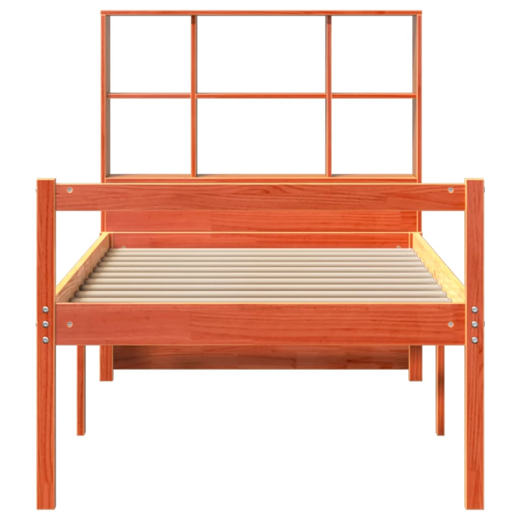 Lit bibliothèque sans matelas cire marron 75x190 cm bois massif - XIOS