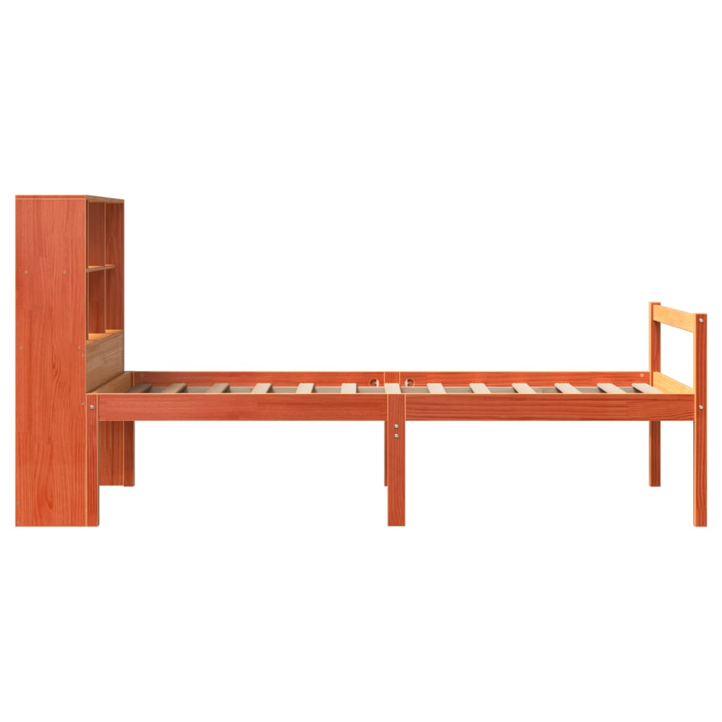 Lit bibliothèque sans matelas cire marron 75x190 cm bois massif - XIOS