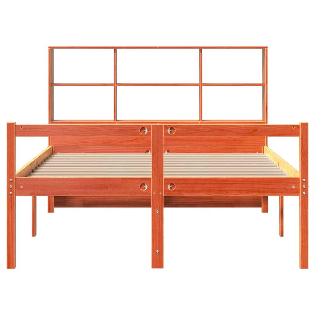 Lit bibliothèque sans matelas cire marron 135x190cm bois massif - XIOS