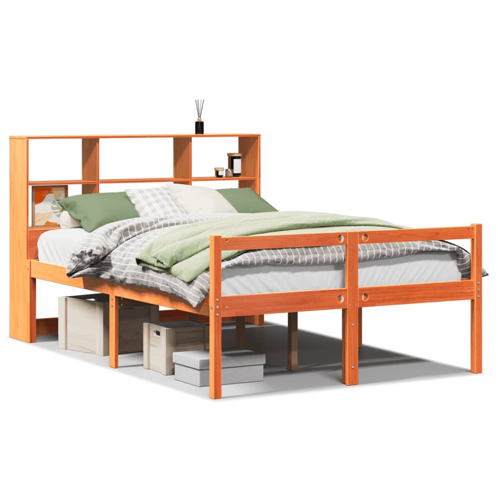 Lit bibliothèque sans matelas cire marron 140x190cm bois massif - XIOS