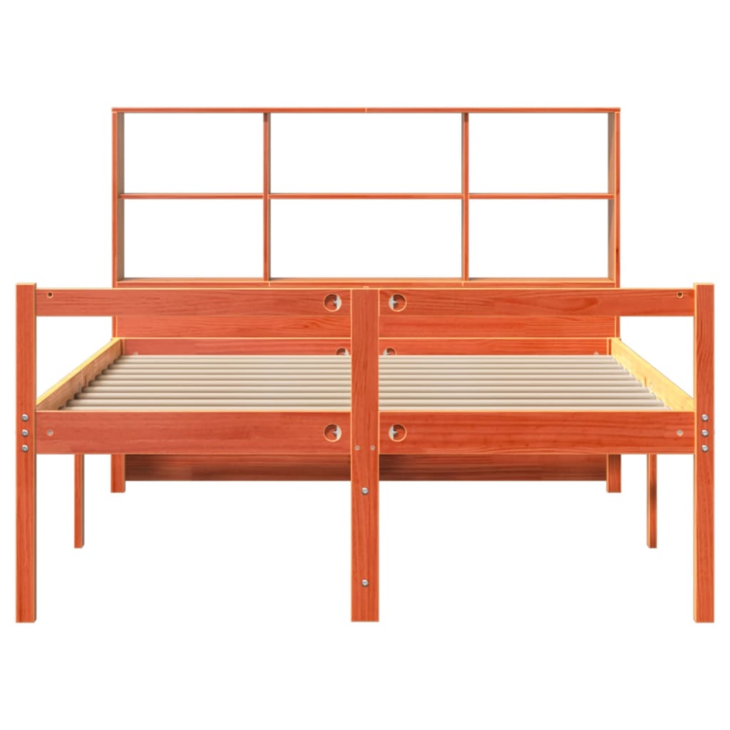 Lit bibliothèque sans matelas cire marron 140x190cm bois massif - XIOS