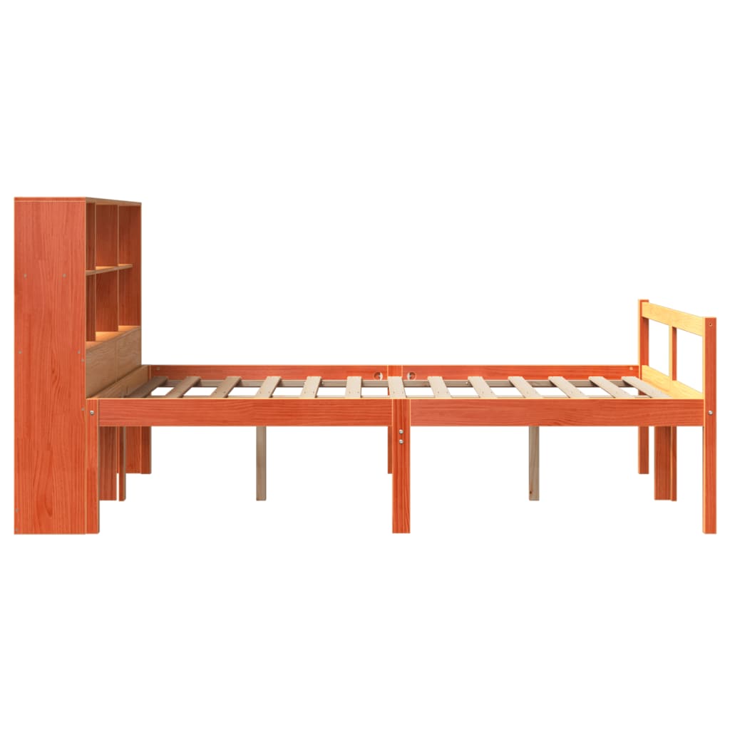 Lit bibliothèque sans matelas cire marron 140x190cm bois massif - XIOS