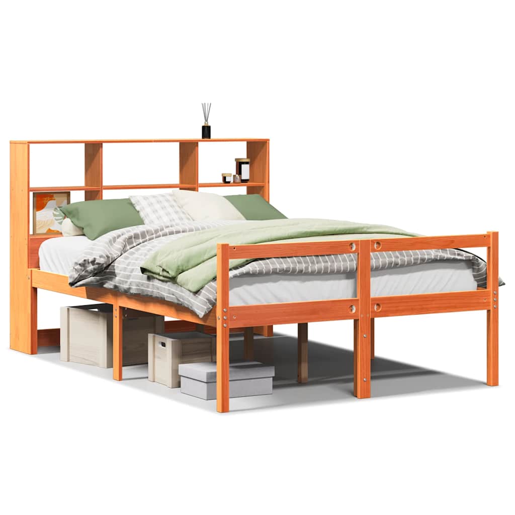 Lit bibliothèque sans matelas cire marron 140x200cm bois massif - XIOS