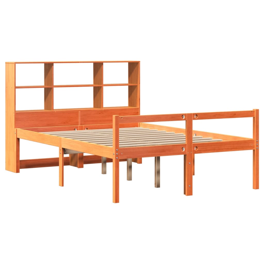 Lit bibliothèque sans matelas cire marron 150x200cm bois massif - XIOS