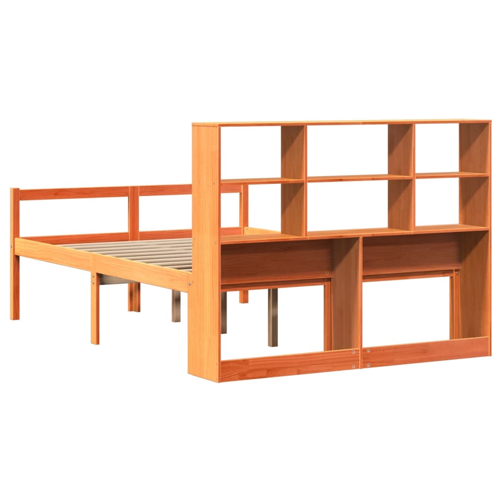 Lit bibliothèque sans matelas cire marron 150x200cm bois massif - XIOS