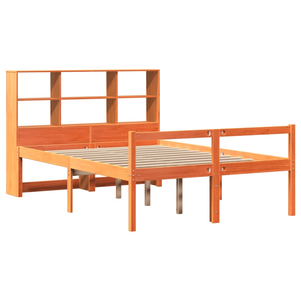 Lit bibliothèque sans matelas cire marron 160x200cm bois massif - XIOS
