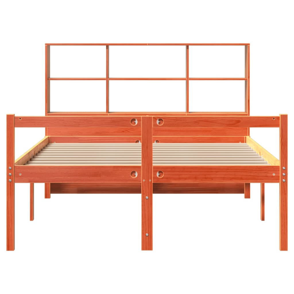 Lit bibliothèque sans matelas cire marron 160x200cm bois massif - XIOS
