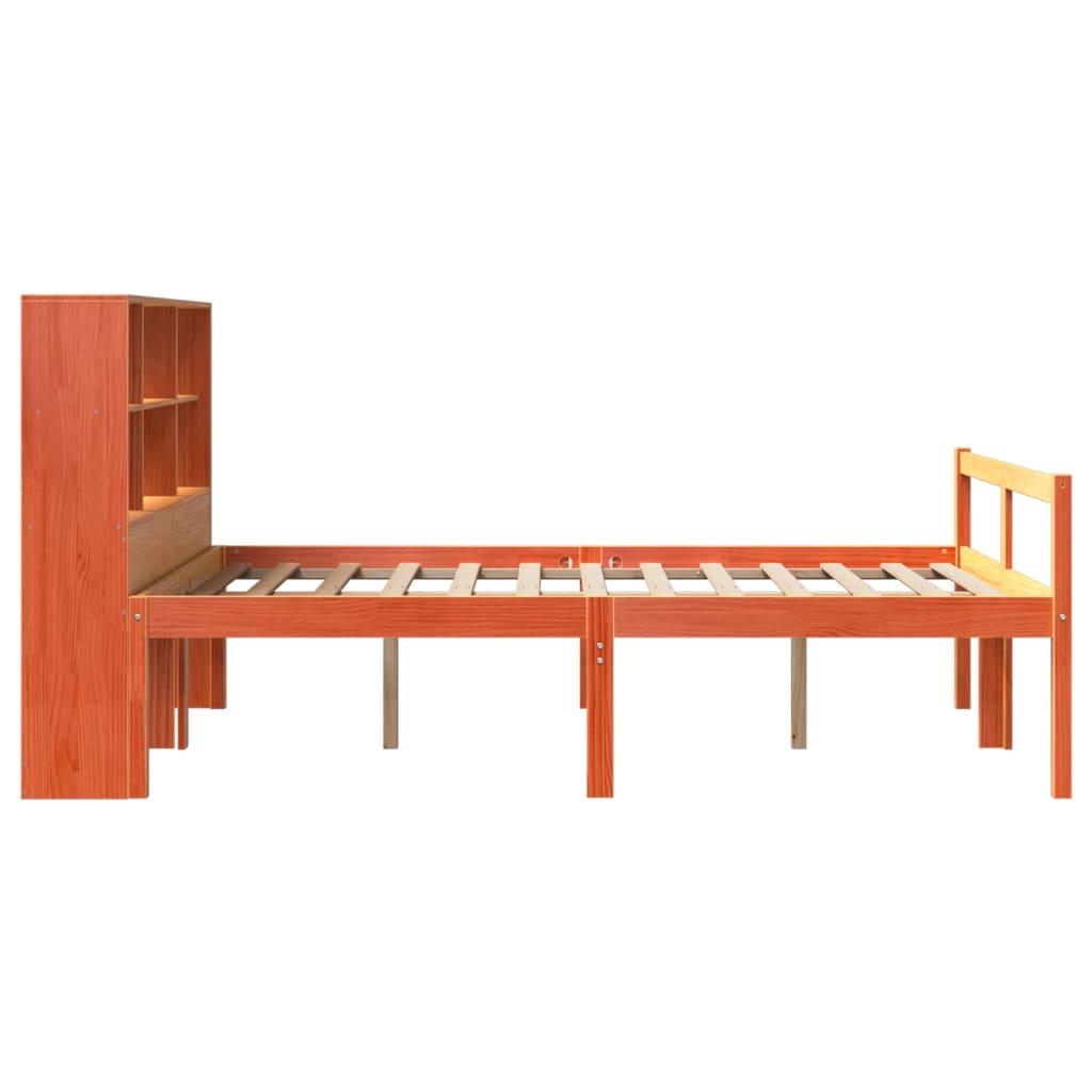 Lit bibliothèque sans matelas cire marron 160x200cm bois massif - XIOS