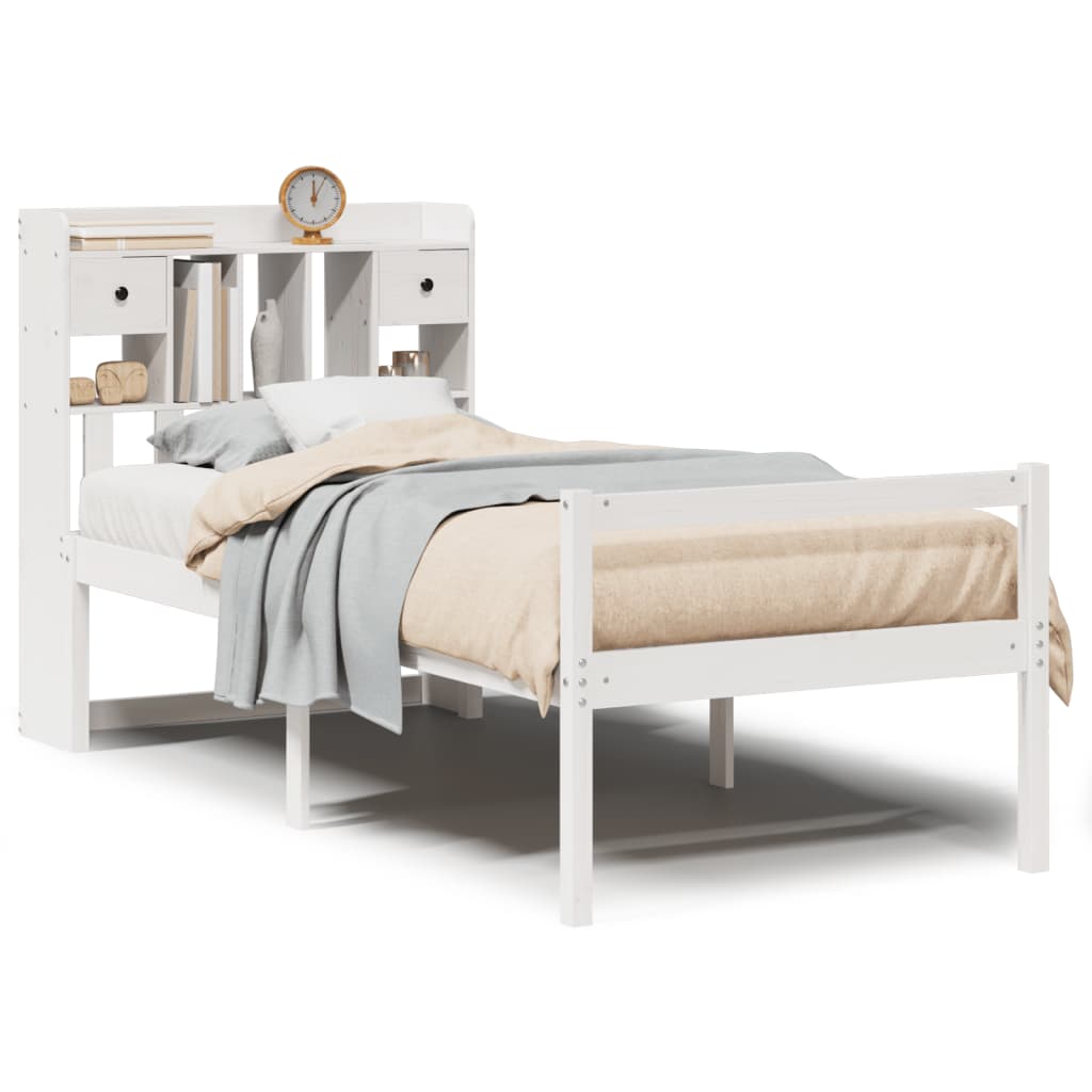 Lit bibliothèque sans matelas blanc 75x190cm bois de pin massif - XIOS