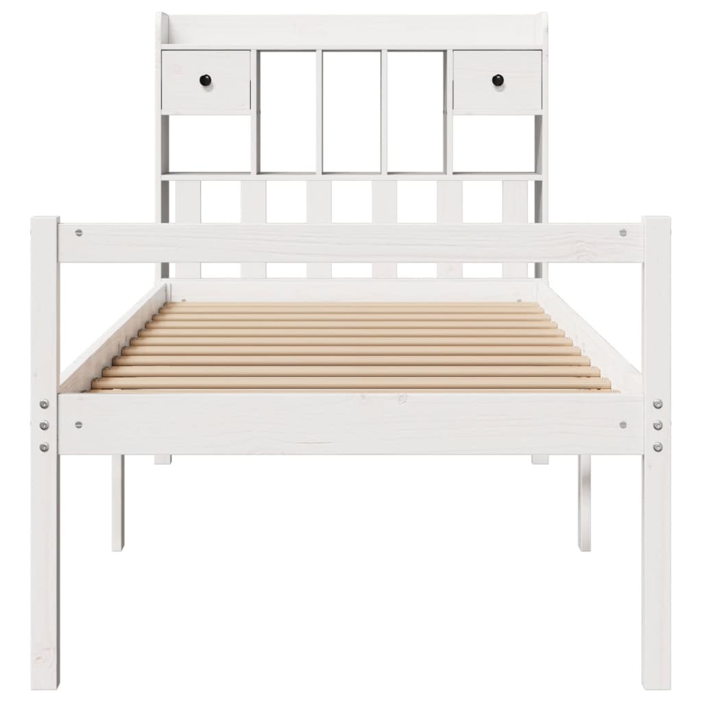 Lit bibliothèque sans matelas blanc 75x190cm bois de pin massif - XIOS