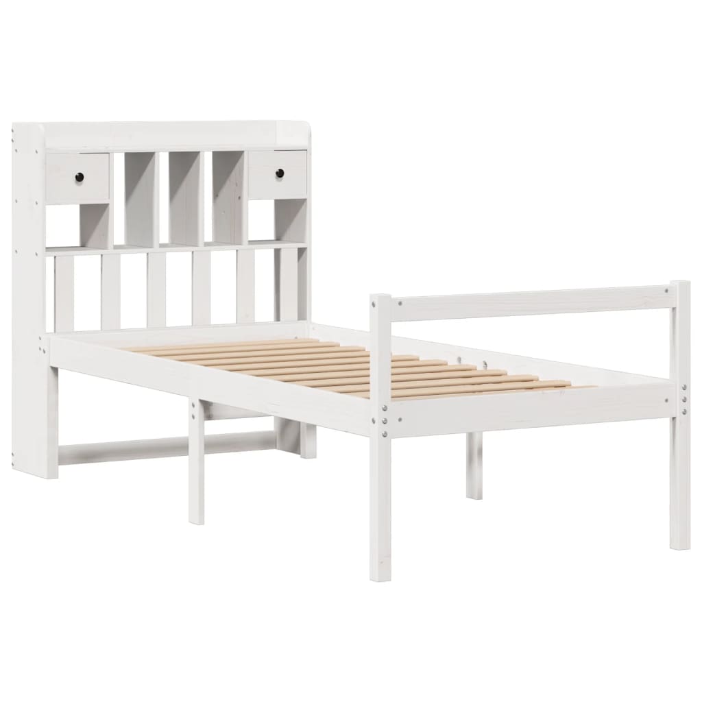 Lit bibliothèque sans matelas blanc 90x190cm bois de pin massif - XIOS