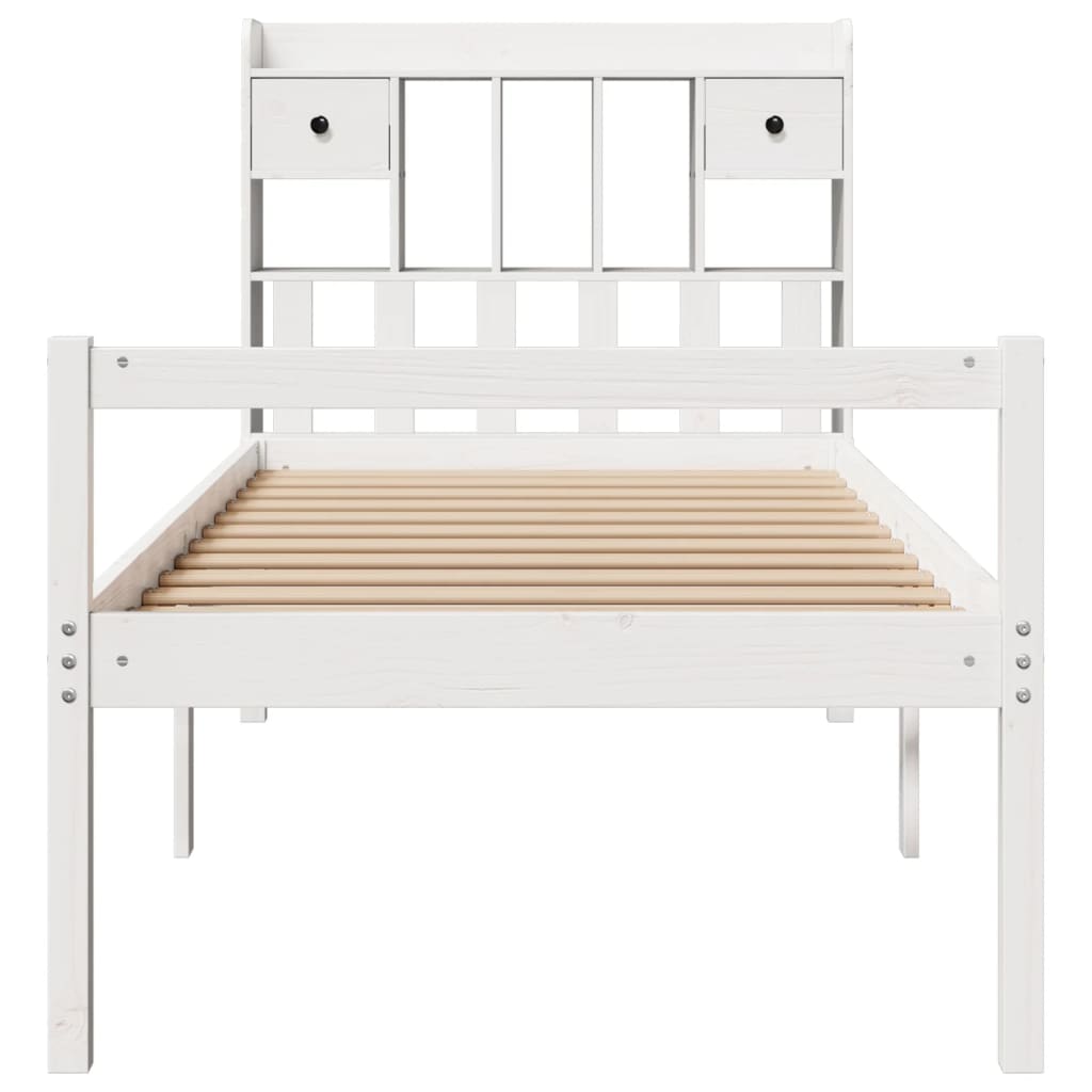 Lit bibliothèque sans matelas blanc 90x190cm bois de pin massif - XIOS