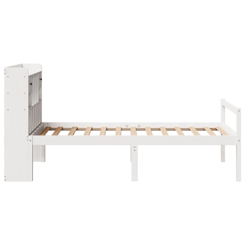 Lit bibliothèque sans matelas blanc 90x190cm bois de pin massif - XIOS