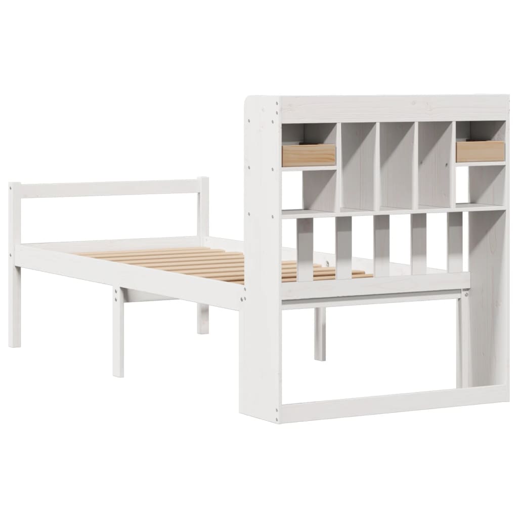 Lit bibliothèque sans matelas blanc 90x190cm bois de pin massif - XIOS