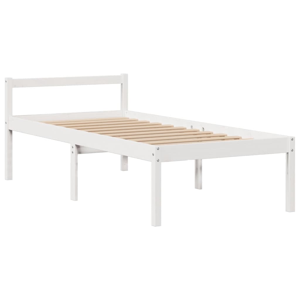 Lit bibliothèque sans matelas blanc 90x190cm bois de pin massif - XIOS