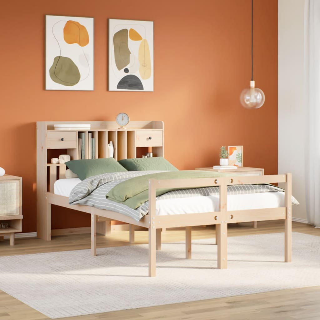 Lit bibliothèque sans matelas 135x190 cm bois de pin massif - XIOS