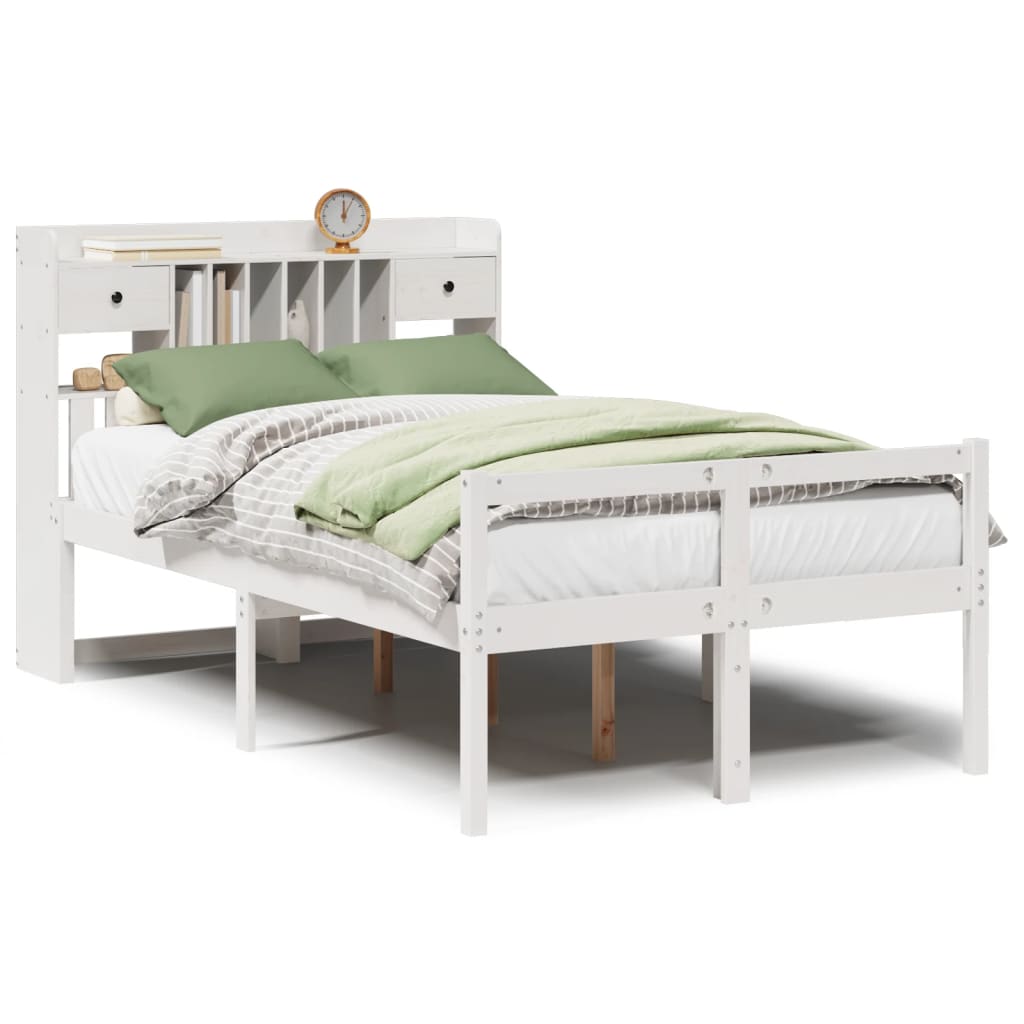 Lit bibliothèque sans matelas blanc 135x190 cm bois pin massif - XIOS