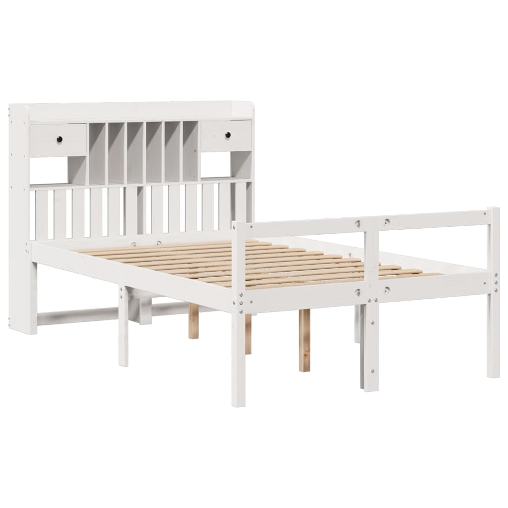 Lit bibliothèque sans matelas blanc 135x190 cm bois pin massif - XIOS