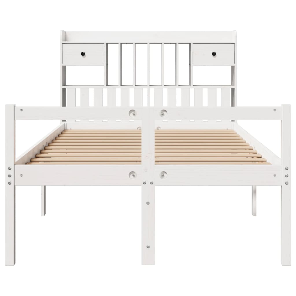 Lit bibliothèque sans matelas blanc 135x190 cm bois pin massif - XIOS