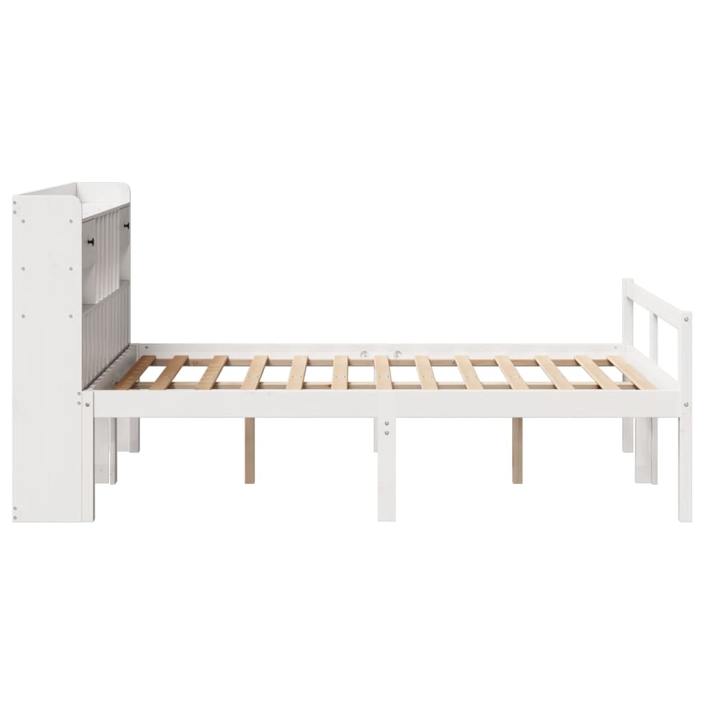 Lit bibliothèque sans matelas blanc 135x190 cm bois pin massif - XIOS