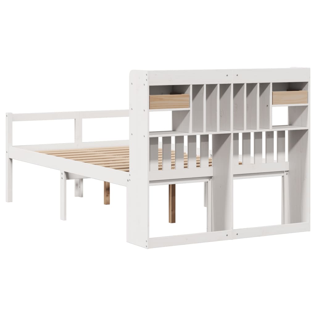 Lit bibliothèque sans matelas blanc 135x190 cm bois pin massif - XIOS
