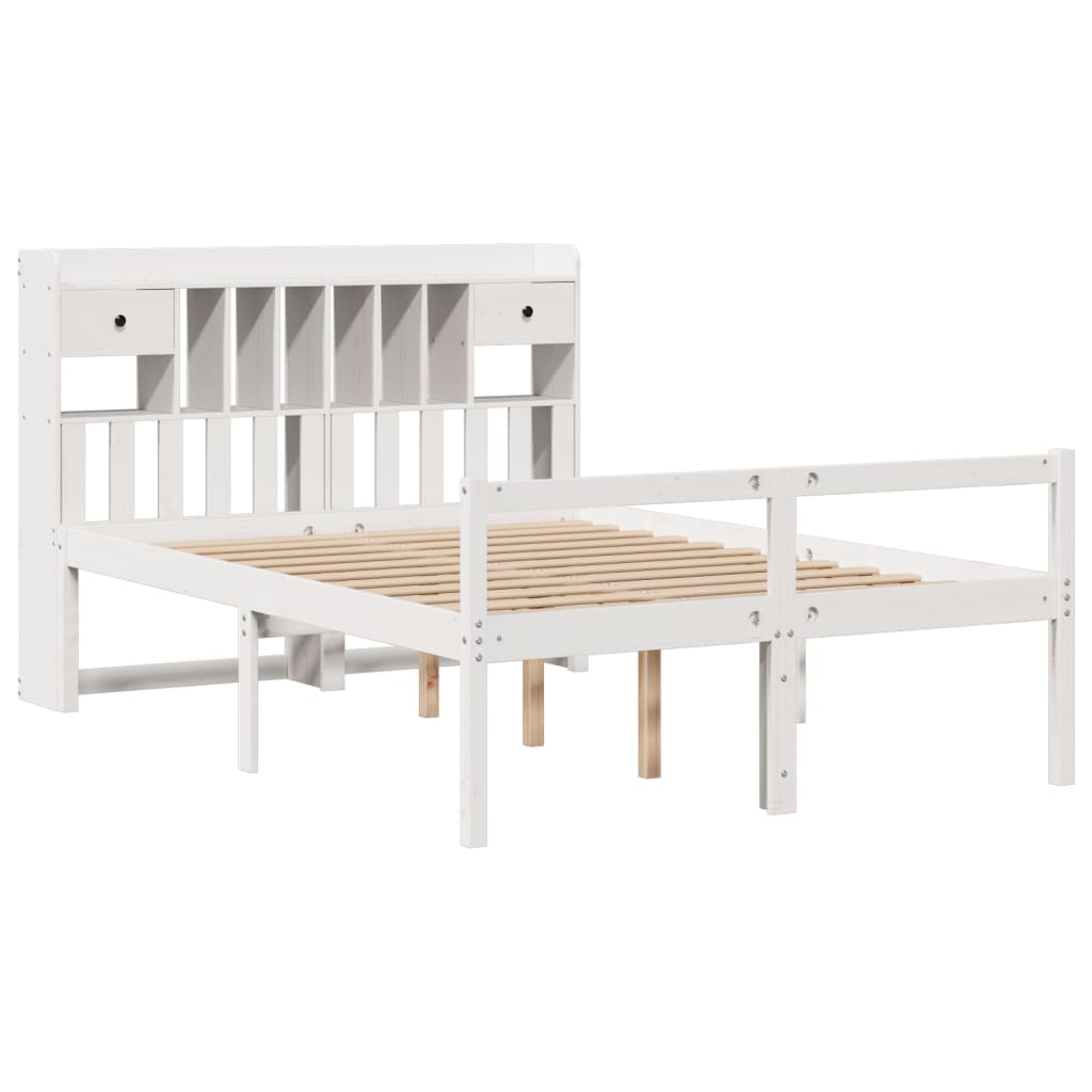 Lit bibliothèque sans matelas blanc 150x200 cm bois pin massif - XIOS