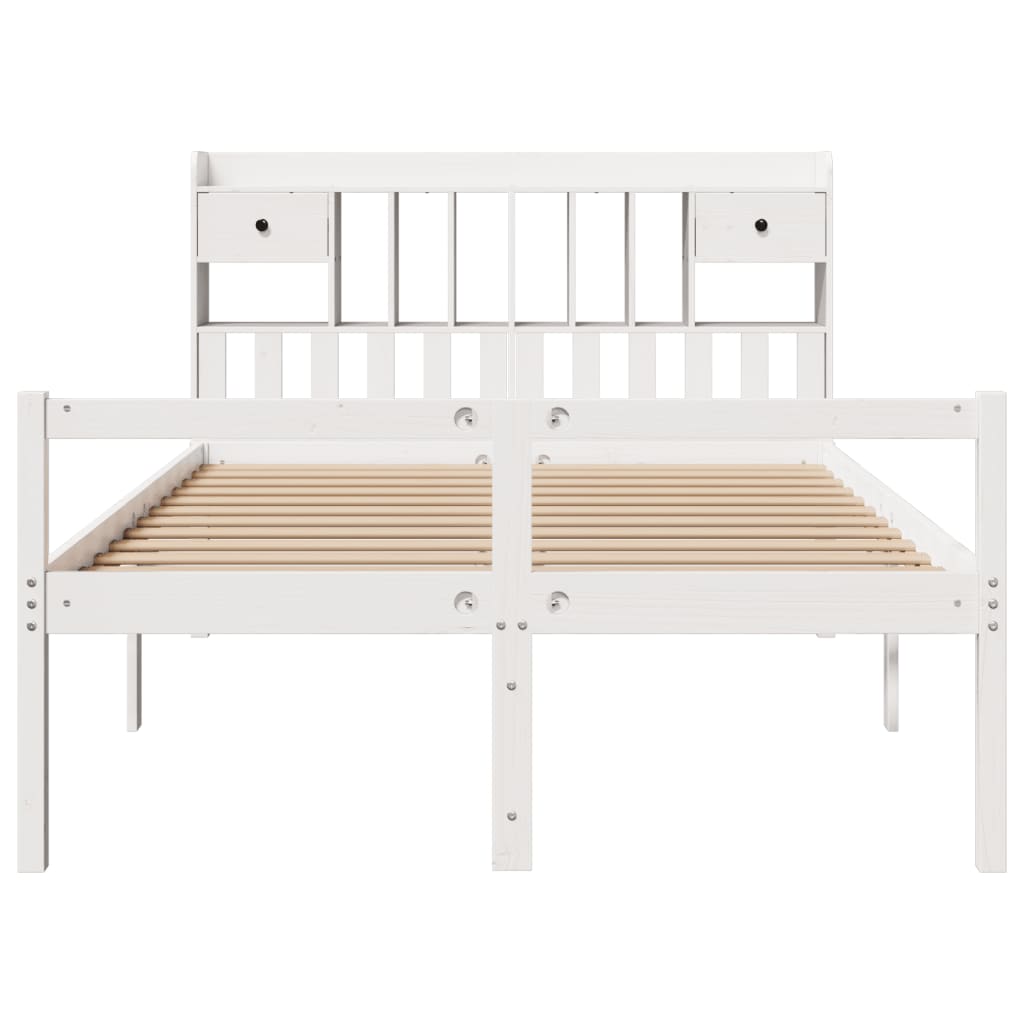 Lit bibliothèque sans matelas blanc 150x200 cm bois pin massif - XIOS