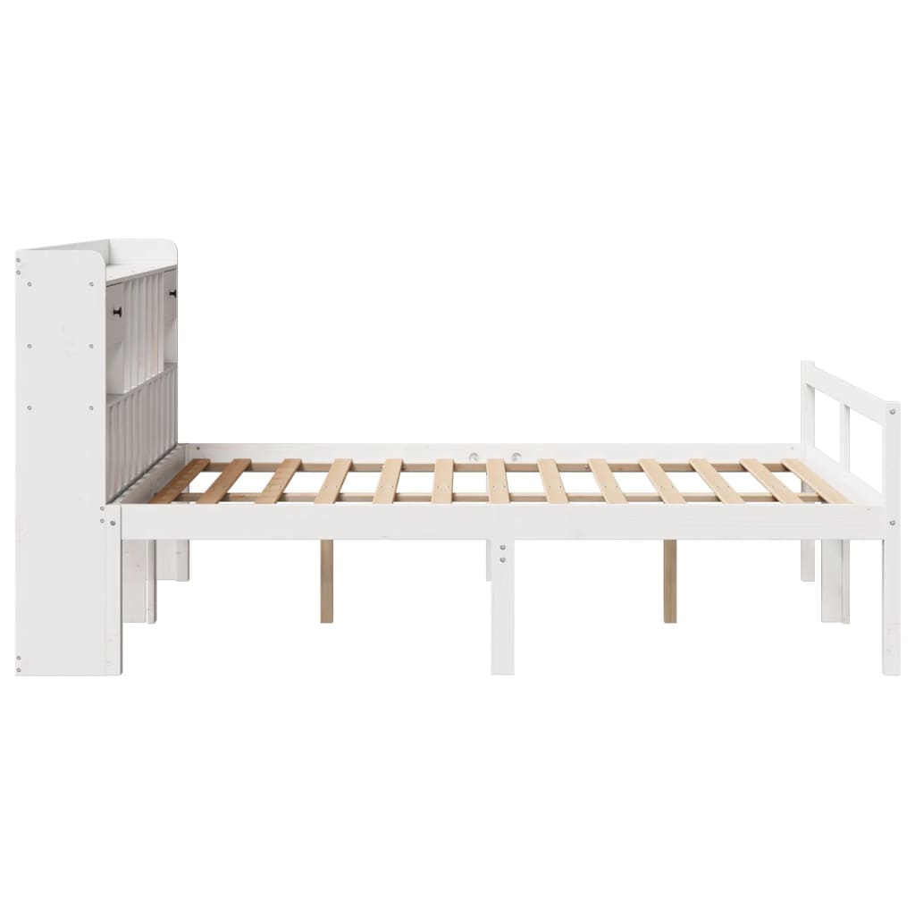 Lit bibliothèque sans matelas blanc 150x200 cm bois pin massif - XIOS