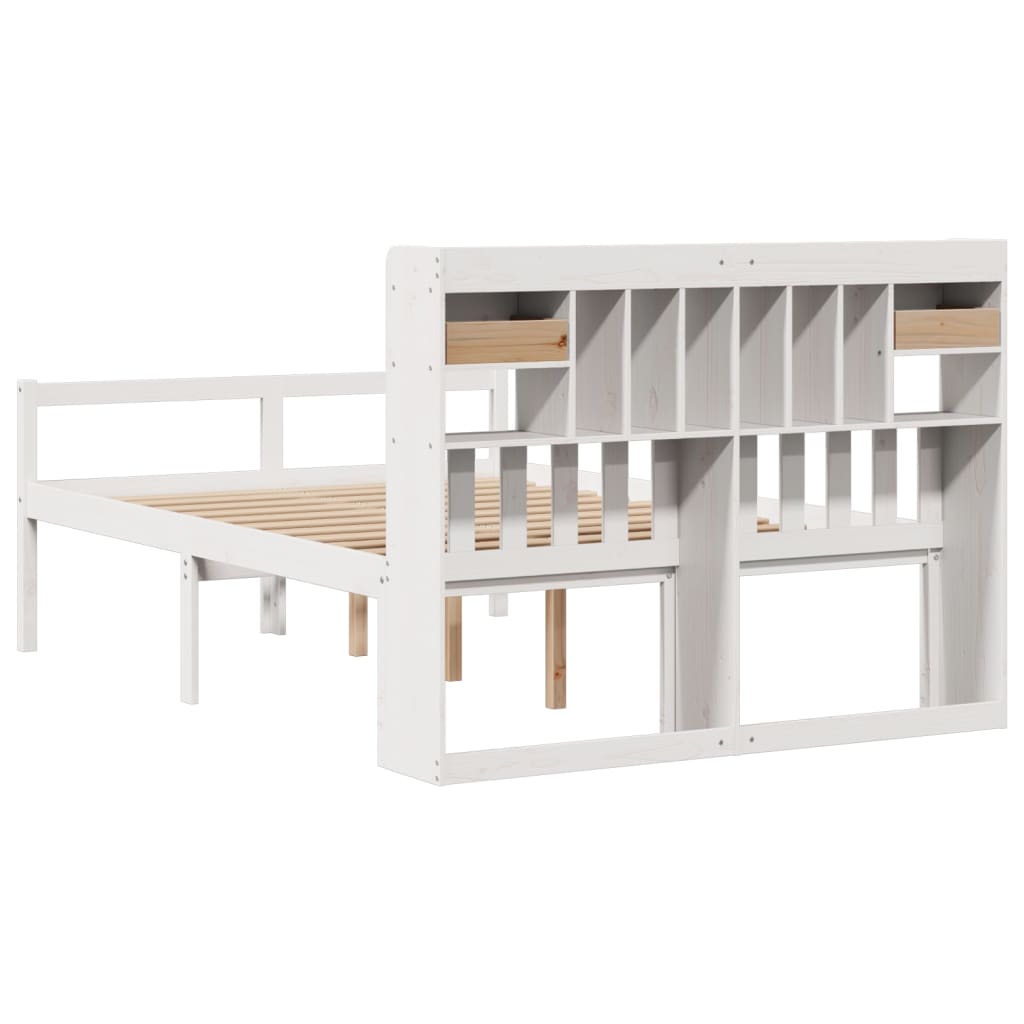 Lit bibliothèque sans matelas blanc 150x200 cm bois pin massif - XIOS